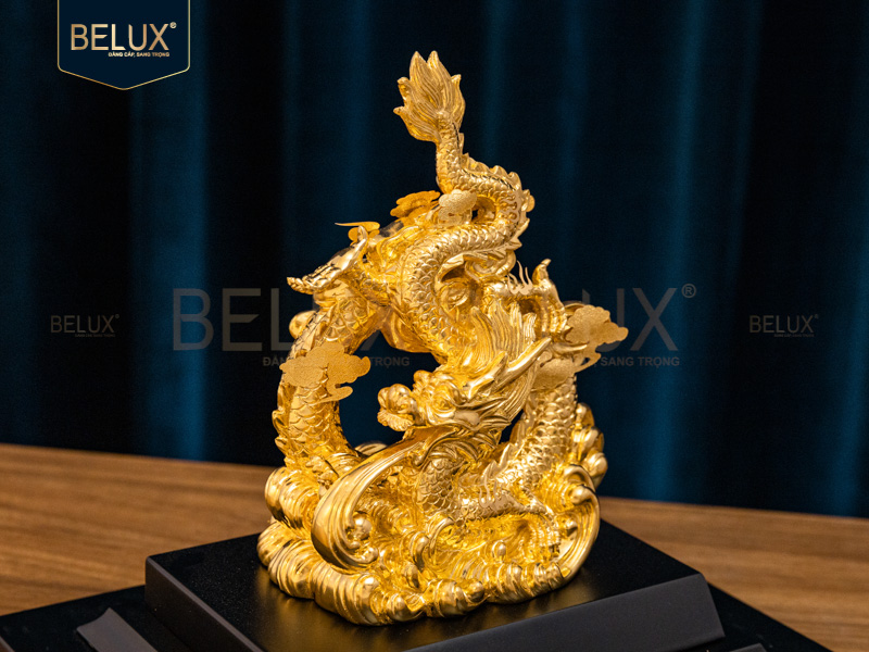 Tượng linh vật Rồng dát vàng 24k-20×16.5x24cm